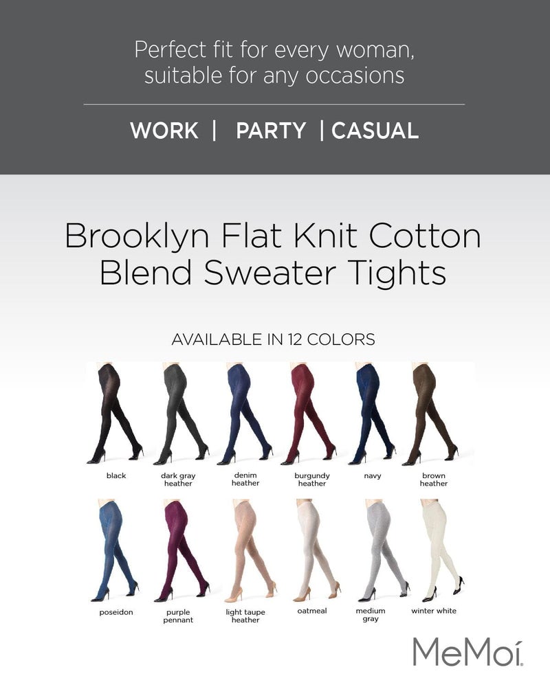 MeMoi Brooklyn Flat Knit Cotton Tights for Women, Cozy and Stretchy Soft Sweater Tights - Sizes XS to 5x-6x, Medium Gray, L-XL - Image 2
