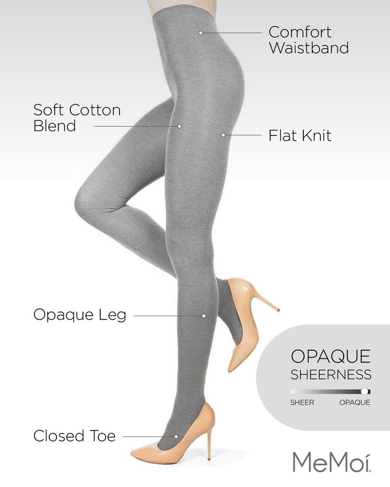 MeMoi Brooklyn Flat Knit Cotton Tights for Women, Cozy and Stretchy Soft Sweater Tights - Sizes XS to 5x-6x, Medium Gray, L-XL - Image 3