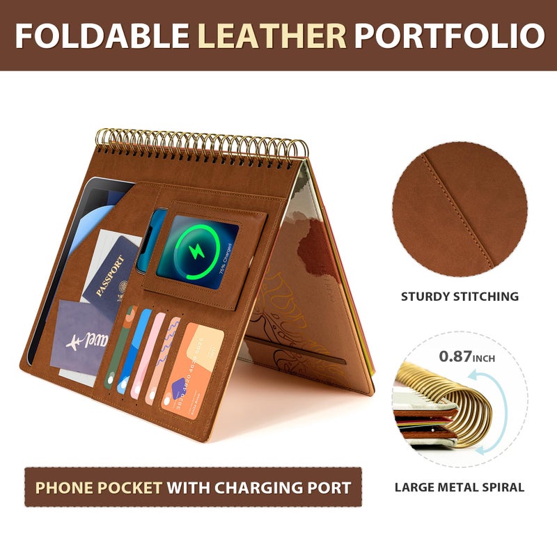 Ospelelf Clipboard with Storage for Men Women, Leather Padfolio Portfolio Organizer 5 Folders with 10 Pockets, Spiral Clipboard Folio with Notepad for Letter Size, Elastic Closure and Pen Loop Brown - Image 5
