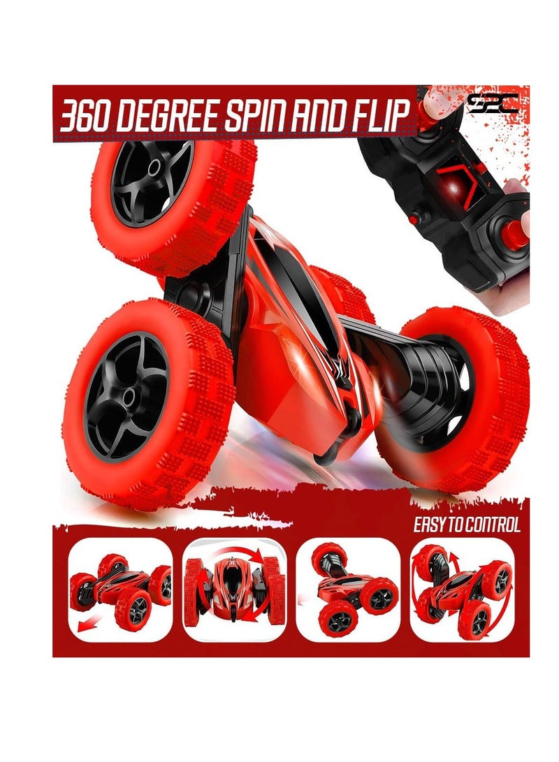 راكسوم سيارة تحكم عن بعد، لعبة سيارة بهلوانية تعمل بالتحكم عن بعد، دفع رباعي 2.4 جيجاهرتز، سيارة دوارة 360 درجة تعمل بالتحكم عن بعد، مزودة بمصابيح أمامية، سيارات ألعاب للأطفال في عيد الميلاد للأولاد/البنات (أحمر) - Image 2