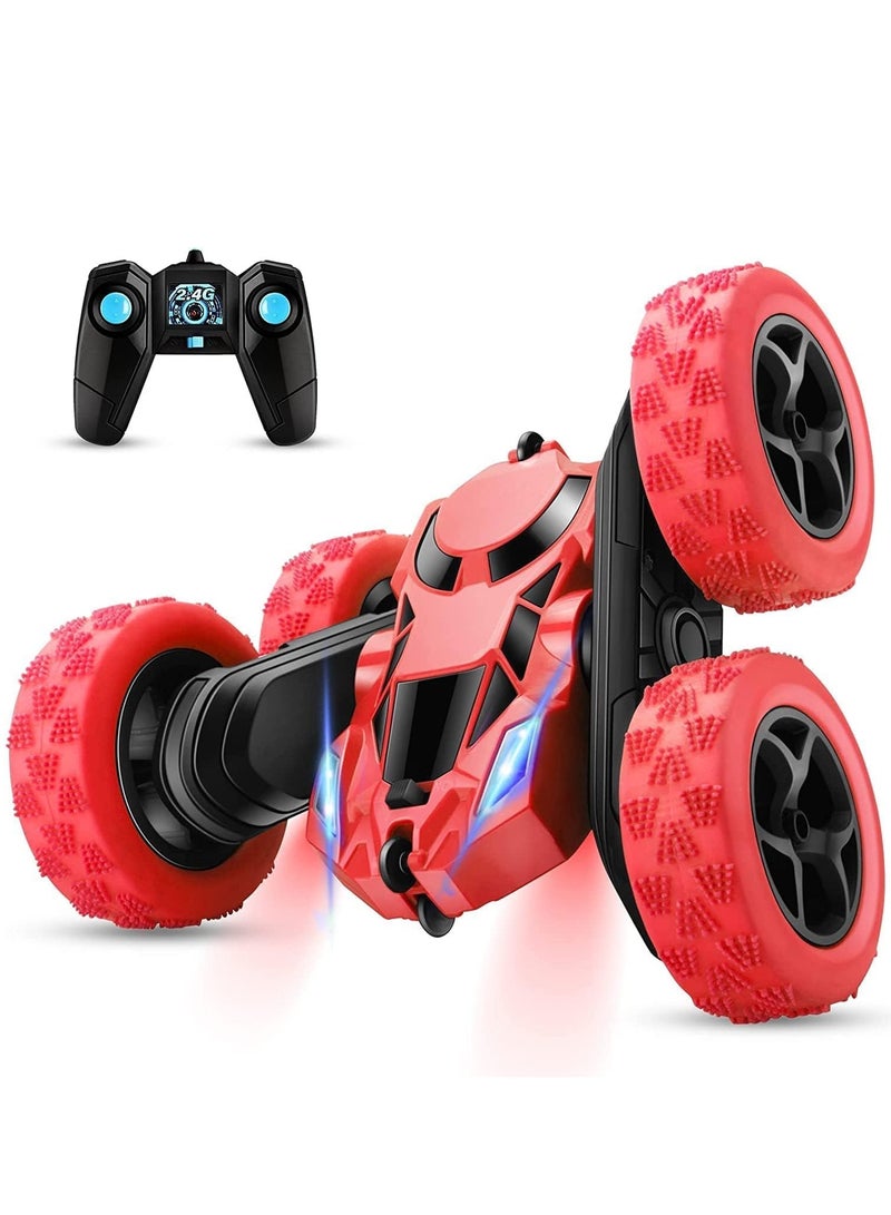 راكسوم سيارة تحكم عن بعد، لعبة سيارة بهلوانية تعمل بالتحكم عن بعد، دفع رباعي 2.4 جيجاهرتز، سيارة دوارة 360 درجة تعمل بالتحكم عن بعد، مزودة بمصابيح أمامية، سيارات ألعاب للأطفال في عيد الميلاد للأولاد/البنات (أحمر) - Image 1