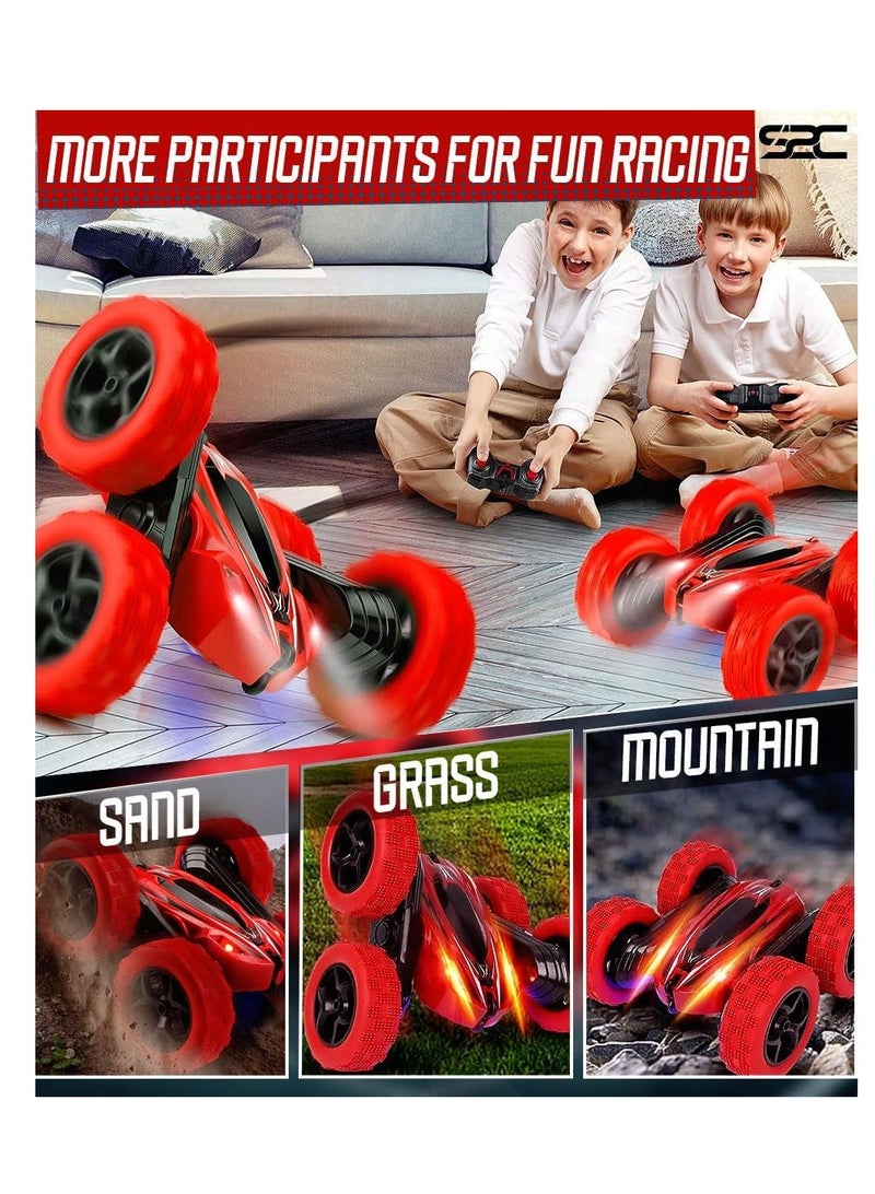 راكسوم سيارة تحكم عن بعد، لعبة سيارة بهلوانية تعمل بالتحكم عن بعد، دفع رباعي 2.4 جيجاهرتز، سيارة دوارة 360 درجة تعمل بالتحكم عن بعد، مزودة بمصابيح أمامية، سيارات ألعاب للأطفال في عيد الميلاد للأولاد/البنات (أحمر) - Image 4