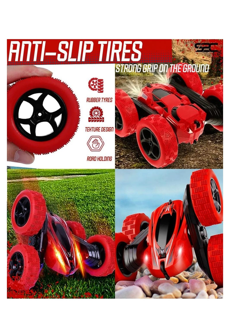 راكسوم سيارة تحكم عن بعد، لعبة سيارة بهلوانية تعمل بالتحكم عن بعد، دفع رباعي 2.4 جيجاهرتز، سيارة دوارة 360 درجة تعمل بالتحكم عن بعد، مزودة بمصابيح أمامية، سيارات ألعاب للأطفال في عيد الميلاد للأولاد/البنات (أحمر) - Image 3