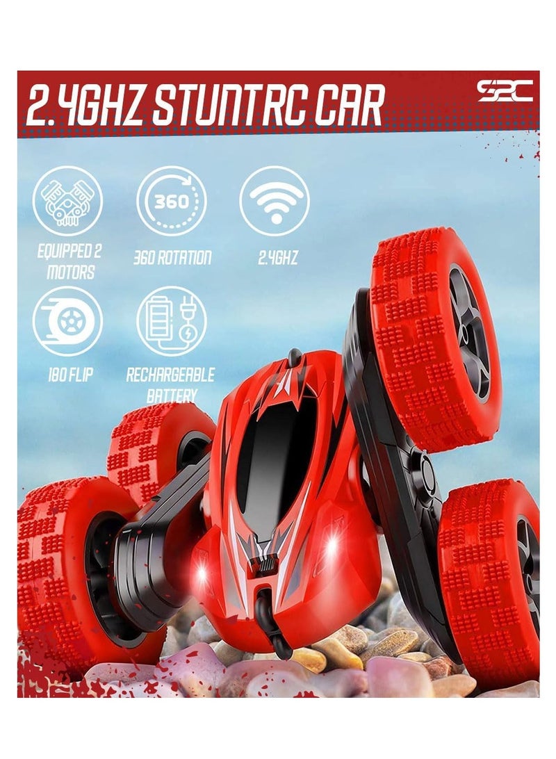 راكسوم سيارة تحكم عن بعد، لعبة سيارة بهلوانية تعمل بالتحكم عن بعد، دفع رباعي 2.4 جيجاهرتز، سيارة دوارة 360 درجة تعمل بالتحكم عن بعد، مزودة بمصابيح أمامية، سيارات ألعاب للأطفال في عيد الميلاد للأولاد/البنات (أحمر) - Image 5
