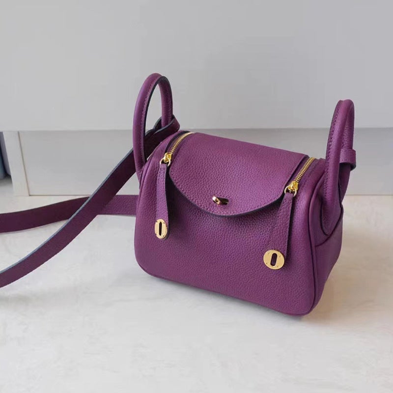 Genuine leather hot mini Lindi bag fashion shoulder bag casual high-grade top layer togo cowhide doctor Lindi bagSmall size Sea Anemone purple Small size Sea Anemone purple 