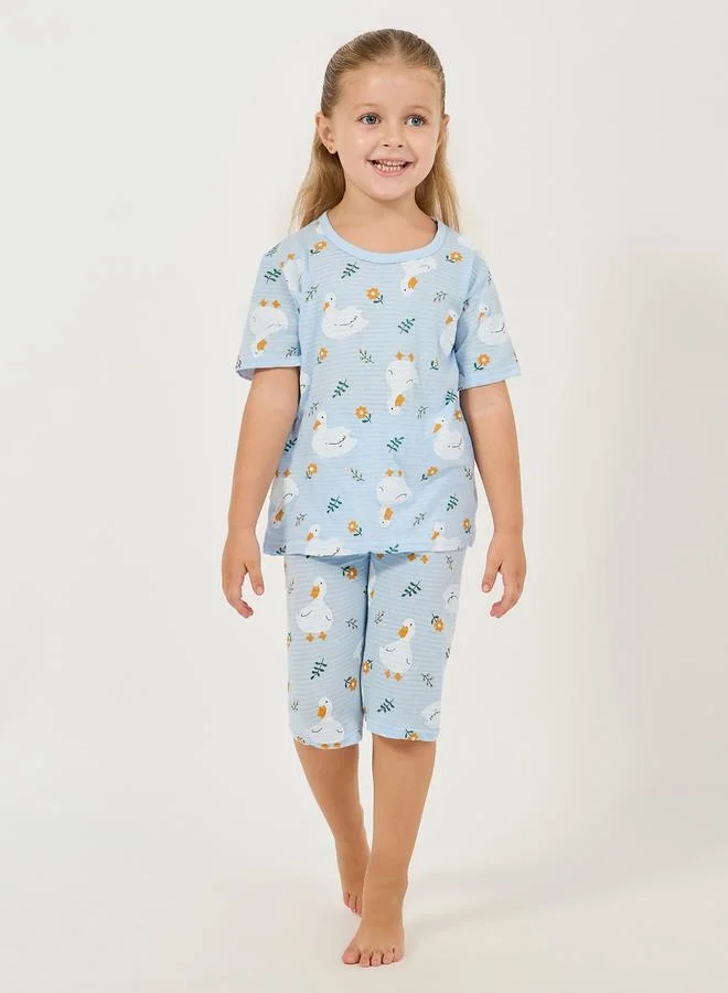 ستايلي Cartoon Printed T-Shirt & Crop Pant Set