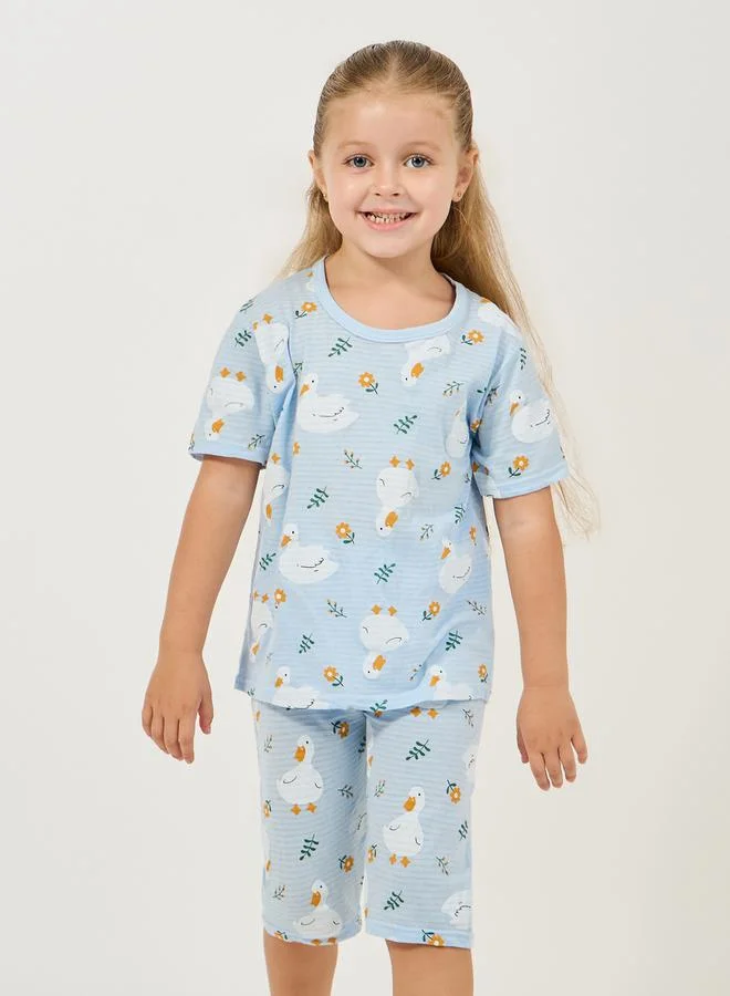 ستايلي Cartoon Printed T-Shirt & Crop Pant Set