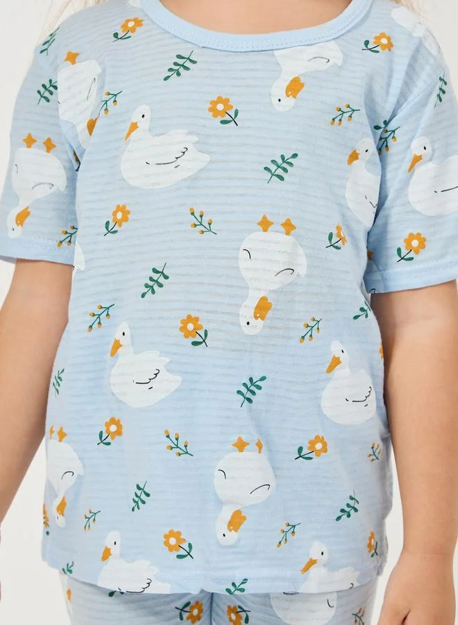 ستايلي Cartoon Printed T-Shirt & Crop Pant Set
