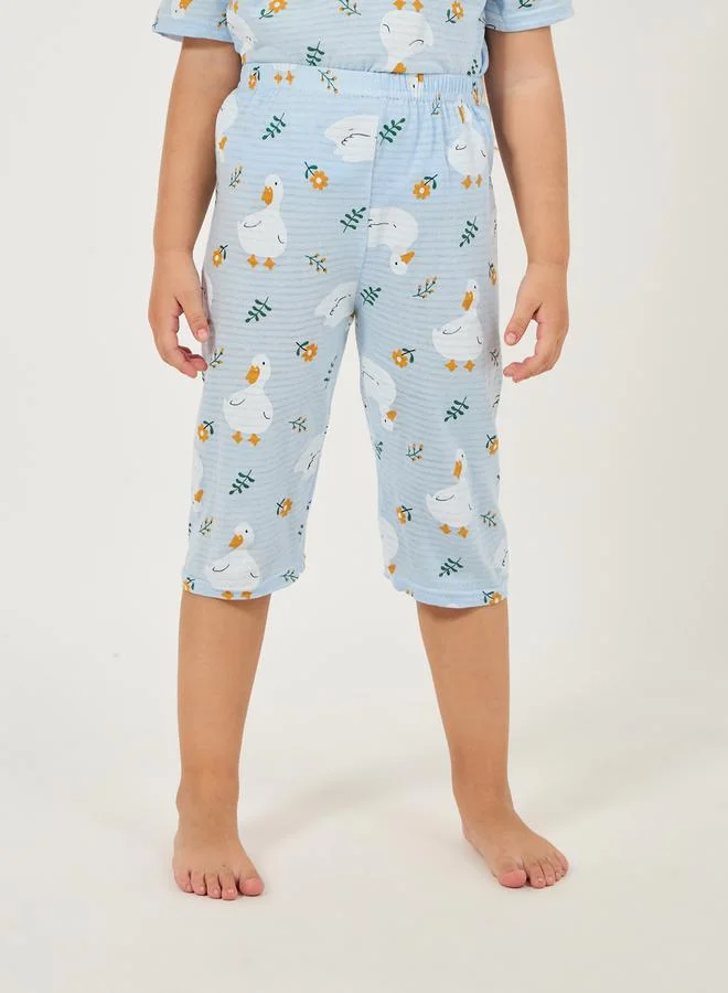 ستايلي Cartoon Printed T-Shirt & Crop Pant Set