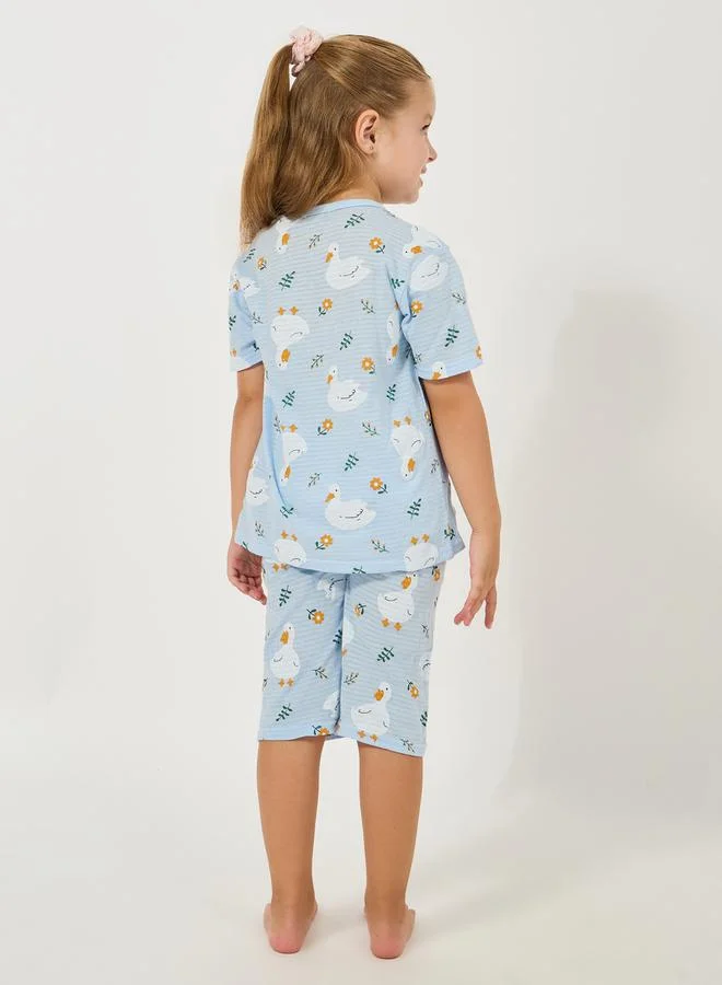 ستايلي Cartoon Printed T-Shirt & Crop Pant Set