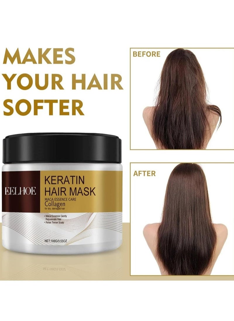 EELHOE - Keratin Hair Mask,Maca Essence Care Collagen For Dry Damaged Hair,Rejuvenate Hair,Relax Tense Scalp 100g - Image 1