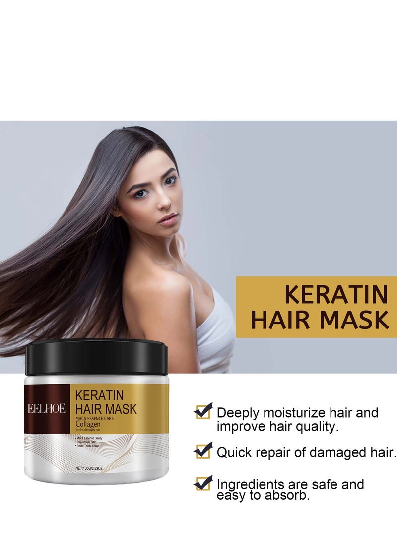 EELHOE - Keratin Hair Mask,Maca Essence Care Collagen For Dry Damaged Hair,Rejuvenate Hair,Relax Tense Scalp 100g - Image 1