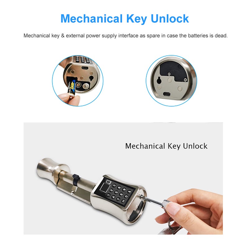 Smart Cylinder Lock With Tuya APP Keyless Electronic Fingerprint Door Lock BT Digital Password Lock Code Anti-theft Security Door Lock Core with Key Electric Lock - Image 4