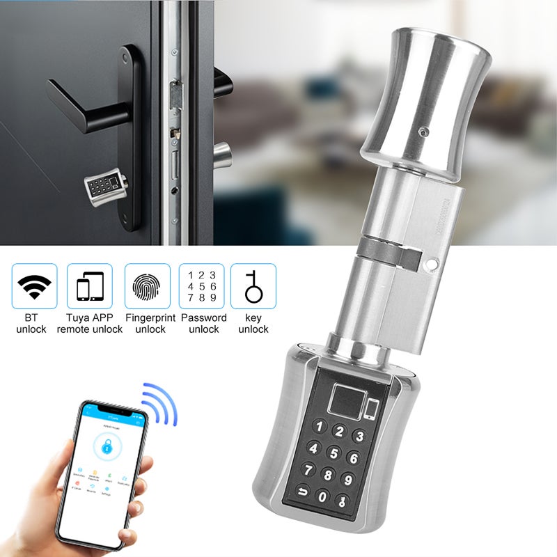 Smart Cylinder Lock With Tuya APP Keyless Electronic Fingerprint Door Lock BT Digital Password Lock Code Anti-theft Security Door Lock Core with Key Electric Lock - Image 3