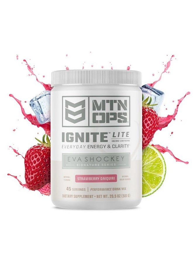 MTN OPS MTN OPS Ignite Lite Energy Drink Powder Gluten Free Nitric Oxide Supplement Drink Mix, L Arginine, L Citrulline, Caffeine & Nootropic Sugar Free Drink Mix, 45 Servings, Strawberry Daiquiri Flavor by Eva Shockey  - Image 1
