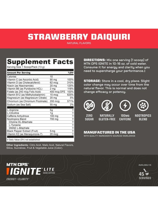 MTN OPS MTN OPS Ignite Lite Energy Drink Powder Gluten Free Nitric Oxide Supplement Drink Mix, L Arginine, L Citrulline, Caffeine & Nootropic Sugar Free Drink Mix, 45 Servings, Strawberry Daiquiri Flavor by Eva Shockey  - Image 2