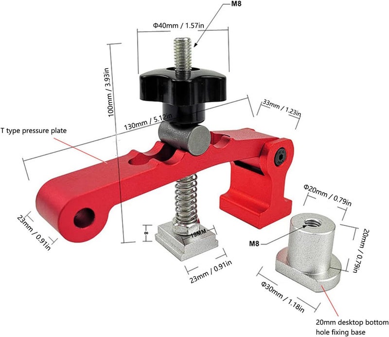 T Track Clamps Aluminum Alloy 6061 Quick Hold Down Clamp Desktop Fixed Clip Woodworking Red - Image 3