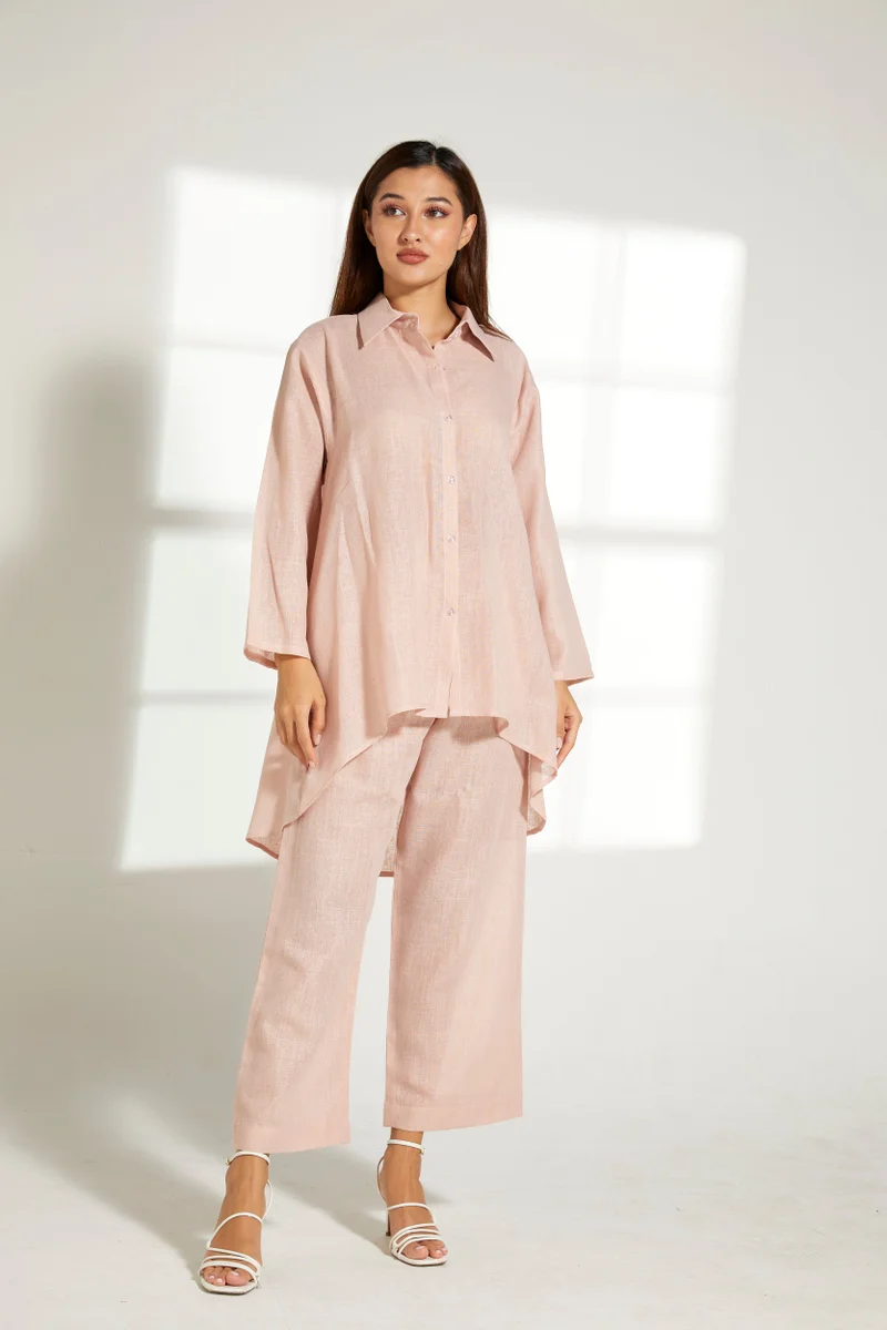 Moistreet Asymmetric Button Down Top & Pants Set