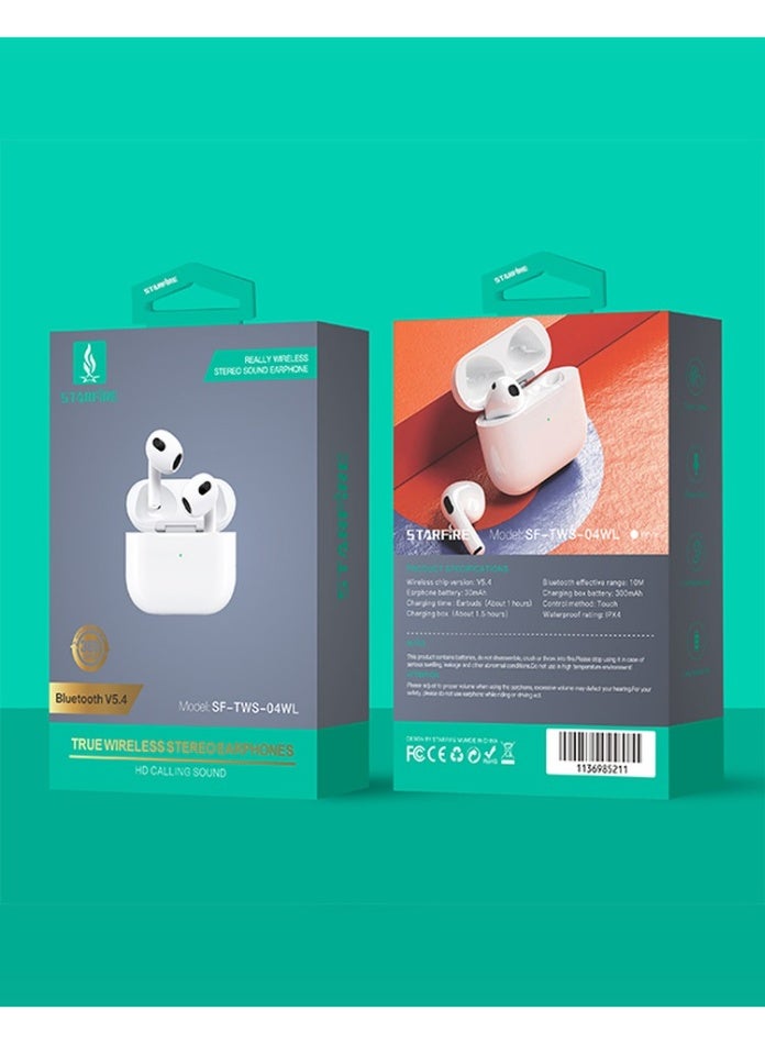 Starfire Wireless Earbuds Bluetooth 5.4 Earphones with HD Calling Sound and Touch Control IPX4 Waterproof Stereo Headphones for Gym, Office, and Travel – White - Image 3