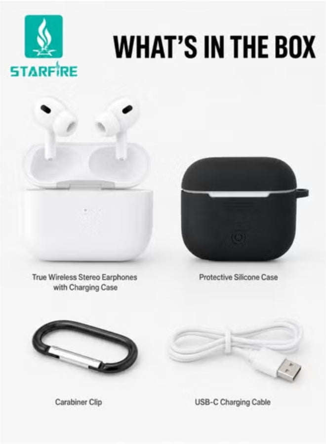 Starfire Noise Cancelling Bluetooth V5.4 True Wireless Stereo Earbuds, Touch Control Earphones with HD Calling, IPX4 Waterproof, 300mAh Charging Case, Long Battery Life, White - Image 2