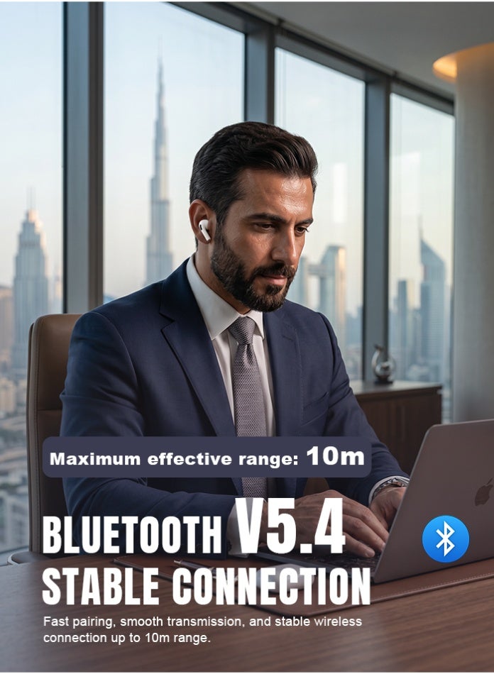 Starfire Noise Cancelling Bluetooth V5.4 True Wireless Stereo Earbuds, Touch Control Earphones with HD Calling, IPX4 Waterproof, 300mAh Charging Case, Long Battery Life, White - Image 5