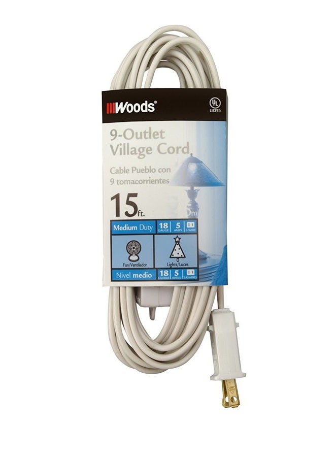 Woods 2188 Indoor Extension Cord With 9 Power Outlets (15 Feet, White) - Image 1