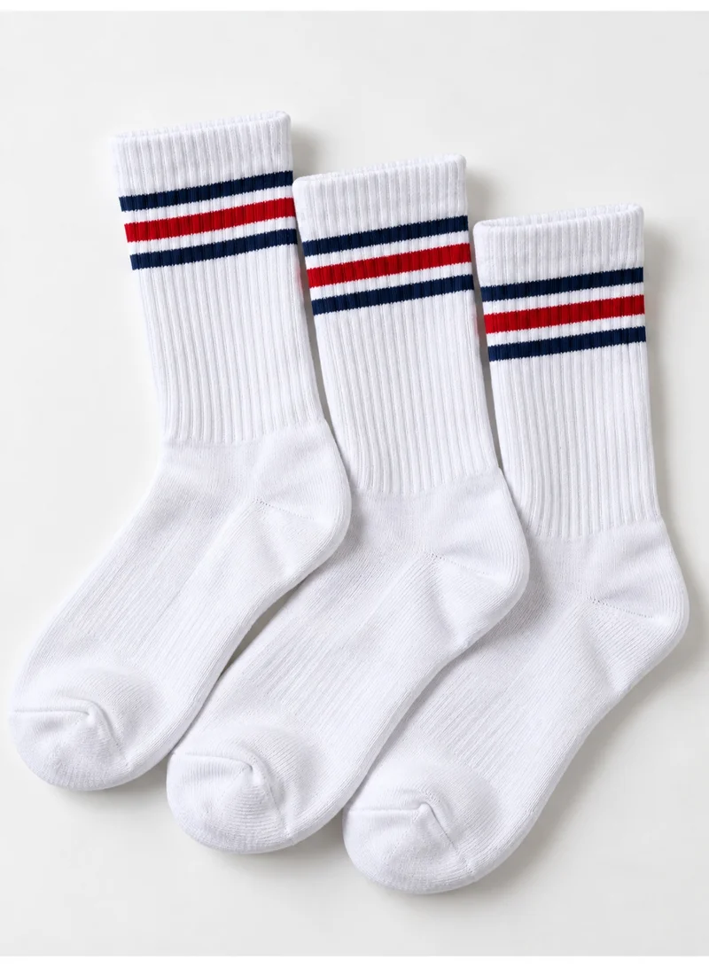 Al Ibrah Kids Striped Crew Sports Socks 3 Pack - Soft Cotton Blend for Boys & Girls