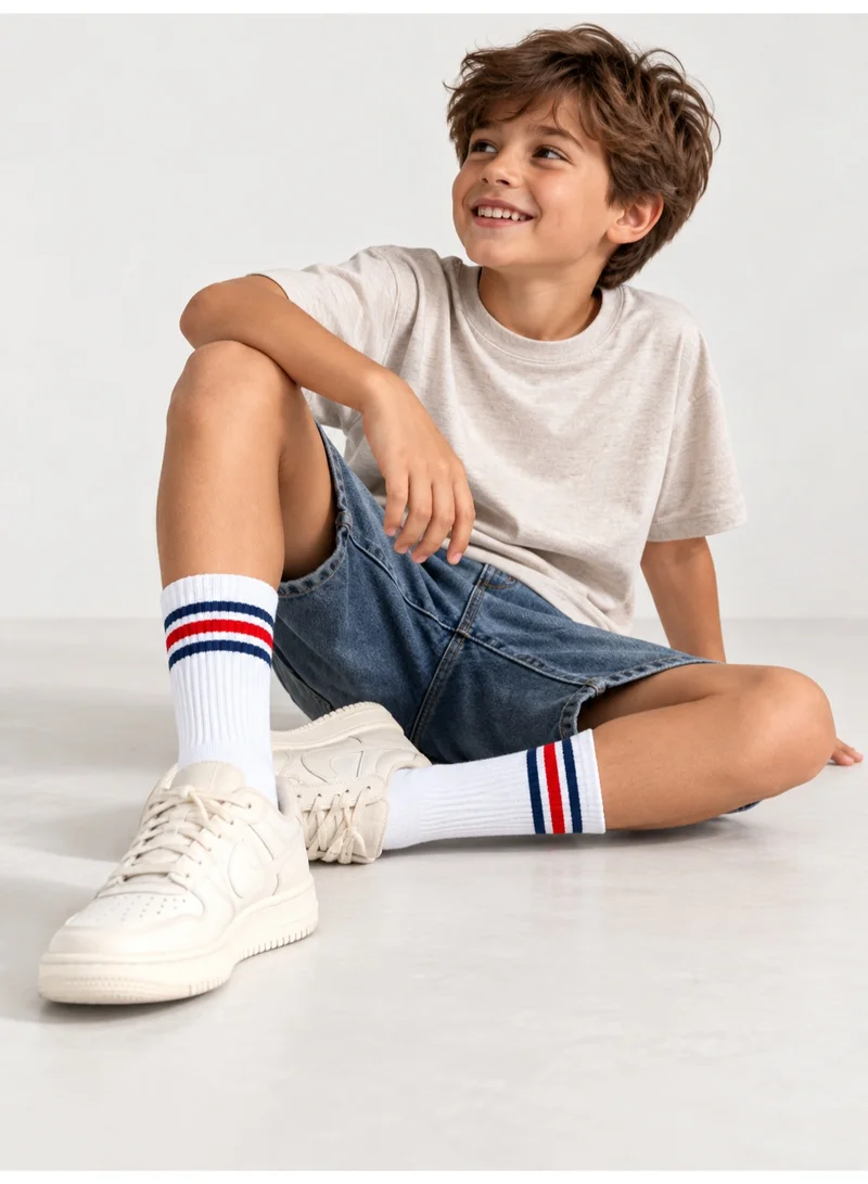 Al Ibrah Kids Striped Crew Sports Socks 3 Pack - Soft Cotton Blend for Boys & Girls