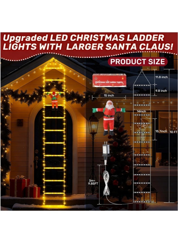 GGEROU 295 مصابيح عيد الميلاد LED للزينة الداخلية والخارجية 10 أقدام مصابيح سلم زينة عيد الميلاد مع سانتا كلوز، 8 أوضاع مصابيح شجرة عيد الميلاد المقاومة للماء للحديقة والنوافذ وزينة المنزل والجدران، أبيض دافئ - Image 2