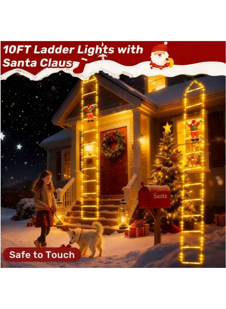 GGEROU 295 مصابيح عيد الميلاد LED للزينة الداخلية والخارجية 10 أقدام مصابيح سلم زينة عيد الميلاد مع سانتا كلوز، 8 أوضاع مصابيح شجرة عيد الميلاد المقاومة للماء للحديقة والنوافذ وزينة المنزل والجدران، أبيض دافئ - Image 3
