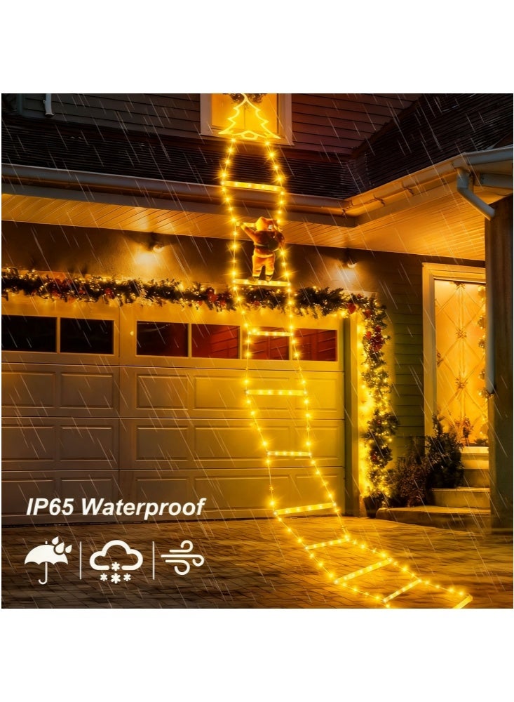 GGEROU 295 مصابيح عيد الميلاد LED للزينة الداخلية والخارجية 10 أقدام مصابيح سلم زينة عيد الميلاد مع سانتا كلوز، 8 أوضاع مصابيح شجرة عيد الميلاد المقاومة للماء للحديقة والنوافذ وزينة المنزل والجدران، أبيض دافئ - Image 4