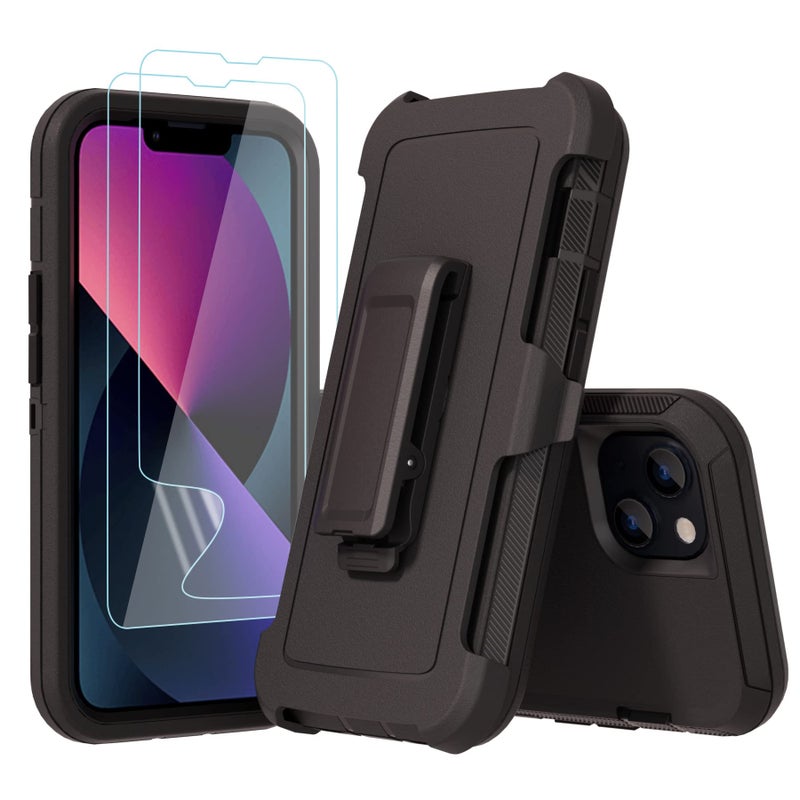 NIUBITY Compatible with iPhone 13 6.1 inch Case,with Screen Protectors,Heavy Duty Rugged Shockproof Full Body Protection Kickstand Case with Belt Clip Holster for iPhone 13 Phone (Black) - Image 2