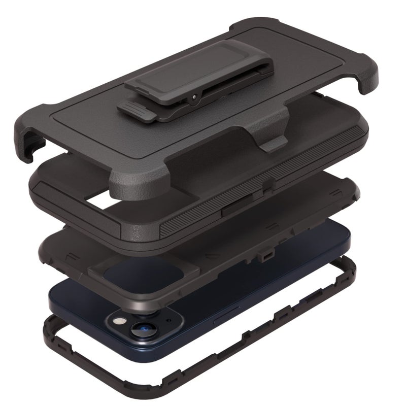 NIUBITY Compatible with iPhone 13 6.1 inch Case,with Screen Protectors,Heavy Duty Rugged Shockproof Full Body Protection Kickstand Case with Belt Clip Holster for iPhone 13 Phone (Black) - Image 1