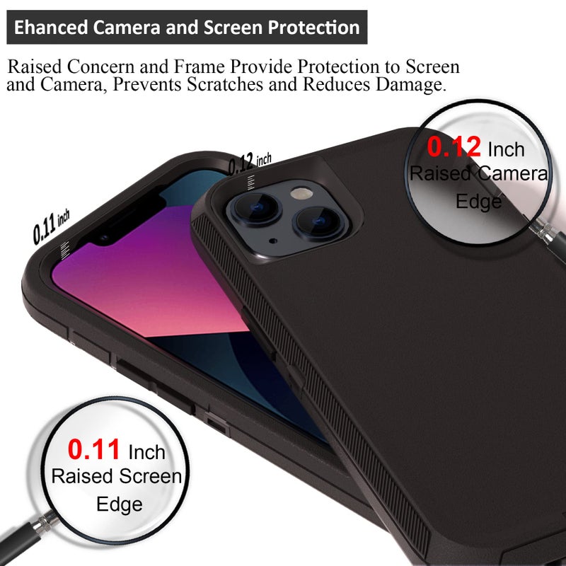 NIUBITY Compatible with iPhone 13 6.1 inch Case,with Screen Protectors,Heavy Duty Rugged Shockproof Full Body Protection Kickstand Case with Belt Clip Holster for iPhone 13 Phone (Black) - Image 3