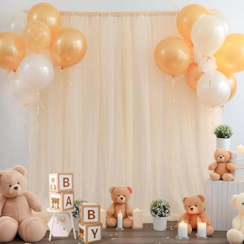Filloxy White Net Backdrop Curtain Set for Decoration, 2 Pieces, 8 x 5 feet, for Wedding, Birthday, Anniversary, Engagement (Cream) - Image 4