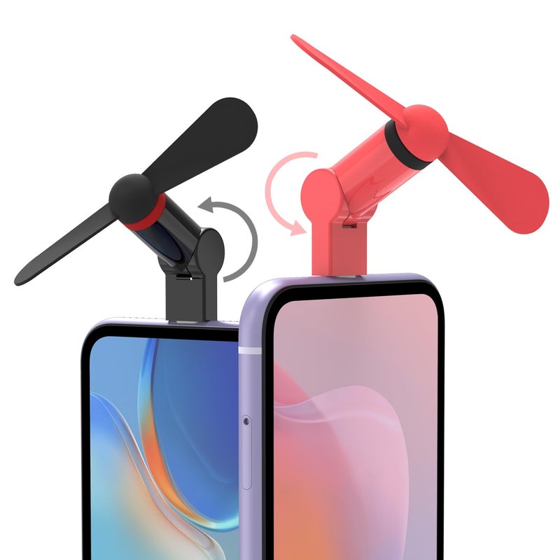 XNMBCRE XNMBCRE Genuie Fan for iPhone2 packs Mini Fan with 180 Rotating Strong Wind Lightweight Compatible for iPhone iPad iPod and Any Lighting Devices Upgraded Version Black and Rose Red