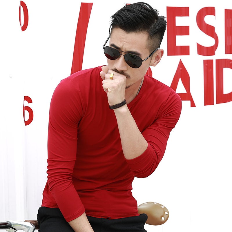 Men'S Long Sleeve Solid Color T-Shirt V-Neck T-Shirt Solid Color Men'S Long Sleeve T-Shirt Casual Base Shirt A Generation Of Hair - Image 5