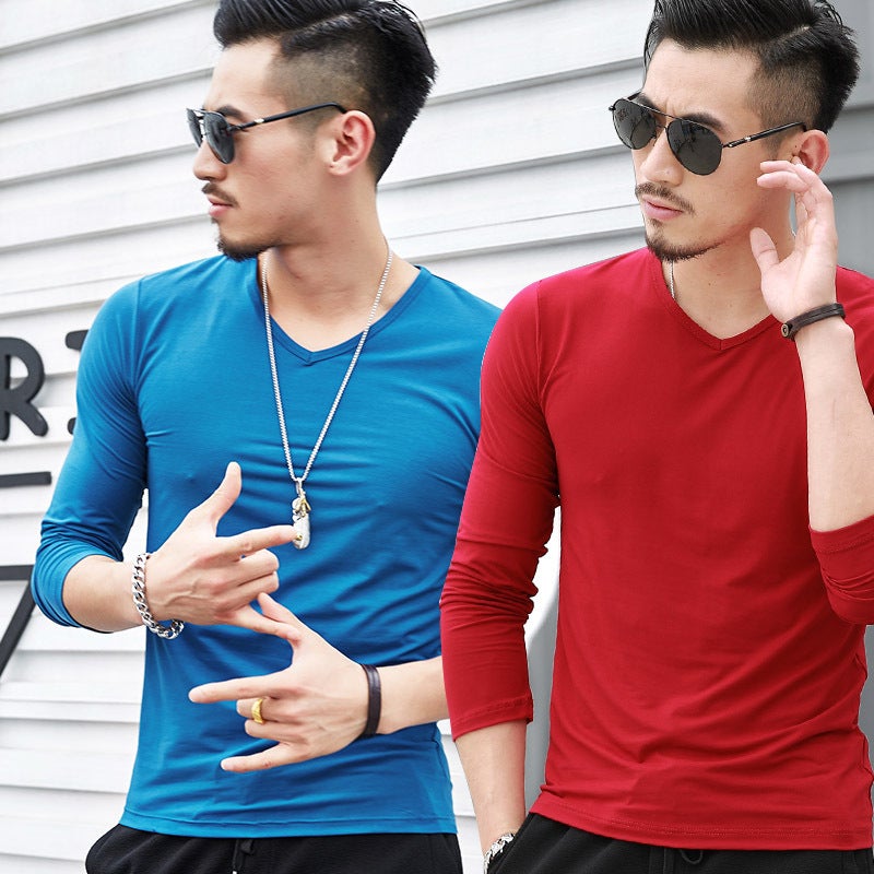Men'S Long Sleeve Solid Color T-Shirt V-Neck T-Shirt Solid Color Men'S Long Sleeve T-Shirt Casual Base Shirt A Generation Of Hair - Image 4