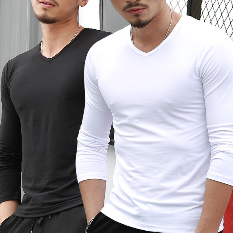 Men'S Long Sleeve Solid Color T-Shirt V-Neck T-Shirt Solid Color Men'S Long Sleeve T-Shirt Casual Base Shirt A Generation Of Hair - Image 2