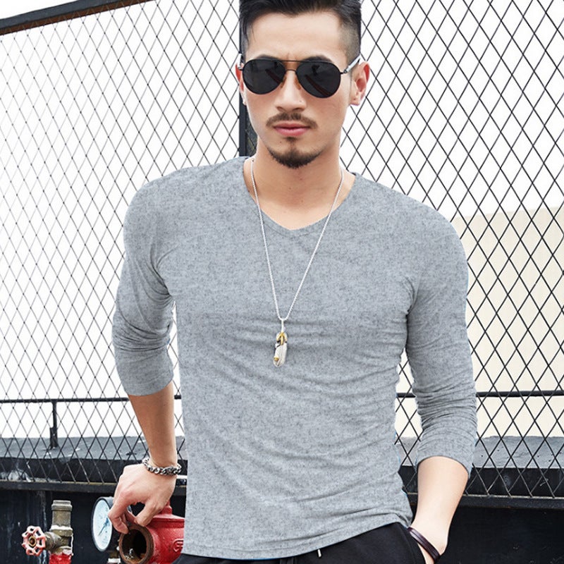 Men'S Long Sleeve Solid Color T-Shirt V-Neck T-Shirt Solid Color Men'S Long Sleeve T-Shirt Casual Base Shirt A Generation Of Hair - Image 1