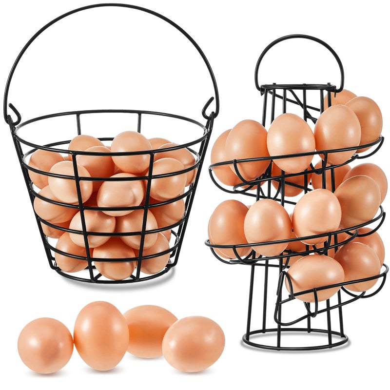 Zubebe Zubebe 2 Pcs Egg Basket Storage Spiral Fresh Egg Collecting Holder Countertop Metal Wire Rack Functional Dispenser for Kitchen Display94handle Style 