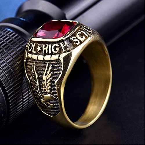 MASOP Mens Stainless Steel Eagle Ring with Red Ruby Color Stones Engraved High School Size 10 - Image 4