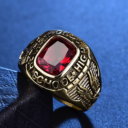 MASOP Mens Stainless Steel Eagle Ring with Red Ruby Color Stones Engraved High School Size 10 - Image 3