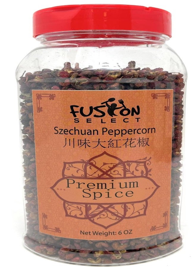 Fusion Select Premium Szechuan Peppercorn - Authentic Sichuan Whole Peppercorns for Chinese Cuisine, Mapo Tofu, Kung Pao Chicken - Spice Seasoning with Tasty Lemon Twist - Double Flip Lid Jar - 6oz - Image 1