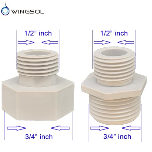 WINGSOL WINGSOL 3/4"-1/2" Converter Compression Thread Pipe Fitting, 3/4" Male to 1/2" Male, 3/4" Female to 1/2"Male, BPA Free Reducer Adapter with Gasket, 2 Pcs - Image 3