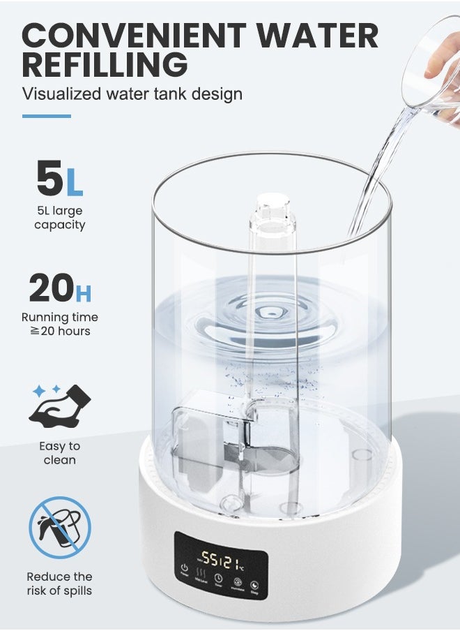 Necomi 5L Air Humidifier Smart Warm Cold Fog Air Humidifier For Large Rooms, Silent Ultrasonic Air Humidifier, Night Light, Automatic Off  - Image 2