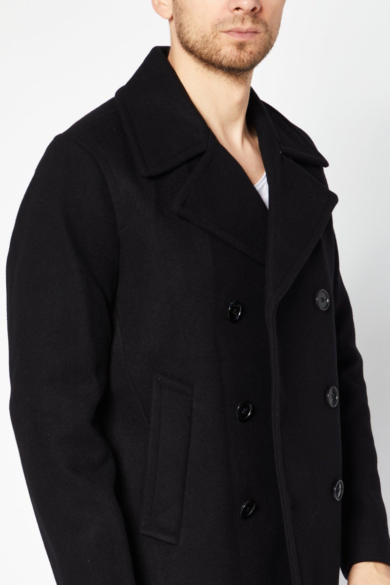 Michael Kors Men Wide Lapel Wool Trench Coat, Black - Image 3