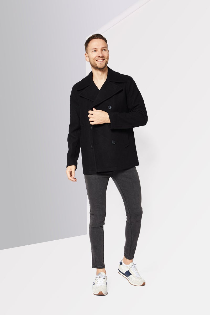 Michael Kors Men Wide Lapel Wool Trench Coat, Black - Image 2