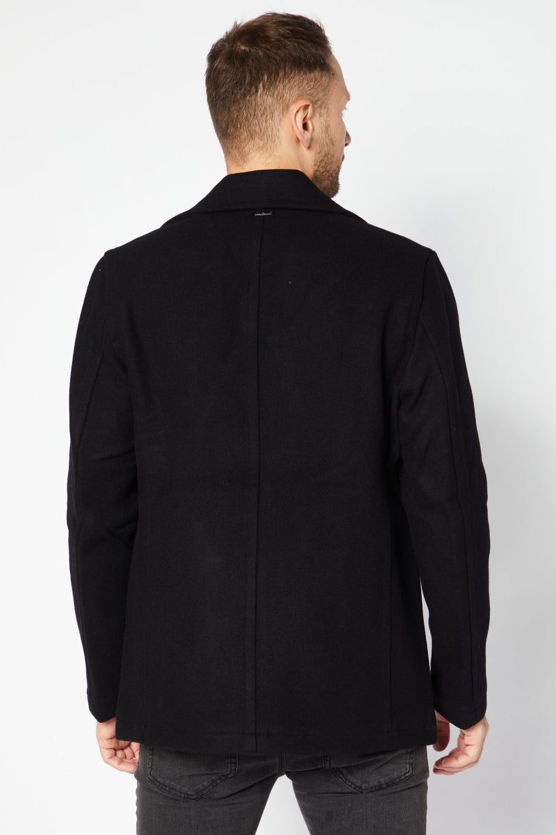 Michael Kors Men Wide Lapel Wool Trench Coat, Black - Image 4