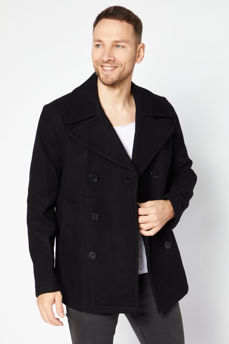 Michael Kors Men Wide Lapel Wool Trench Coat, Black - Image 1